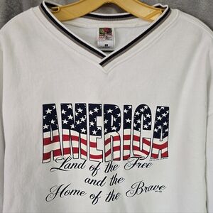 Vtg 90s America USA Flag Red White Blue Patriotic Americana Sweatshirt Size XL